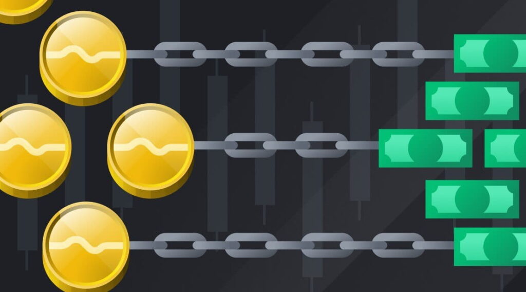Kağıt paralara zincirle bağlanmış stabil coinler içeren resim