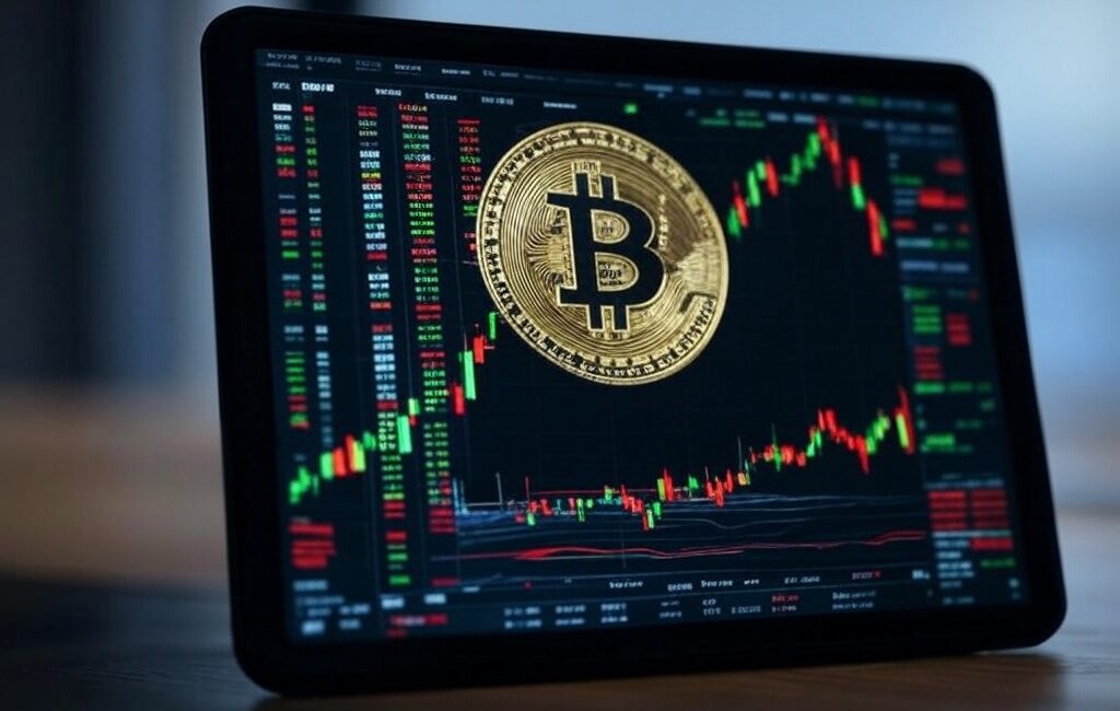 Tablet ekranında kripto para logosu
SPK